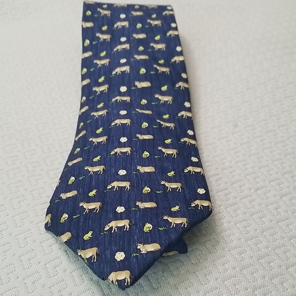 HERMES Mens Blue Ox And Frog tie 100% silk made in France EUC